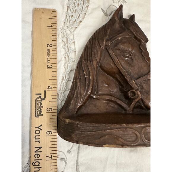 Vintage Horse Head Bookends Syroco wood blend equestrian set 2 busts decor brown - Picture 9 of 11